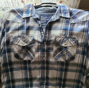 men's AE button up plaid shirt 2XL